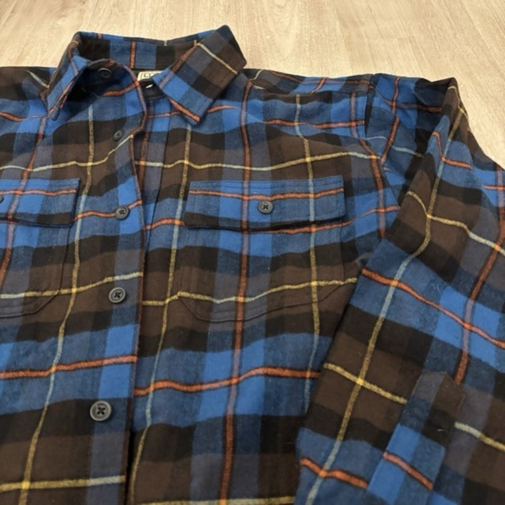 Vtg‎ LL Bean Flannel Shirt Mens L Blue Scotch Plaid Button Down Hiking Outdoor - Picture 4 of 11